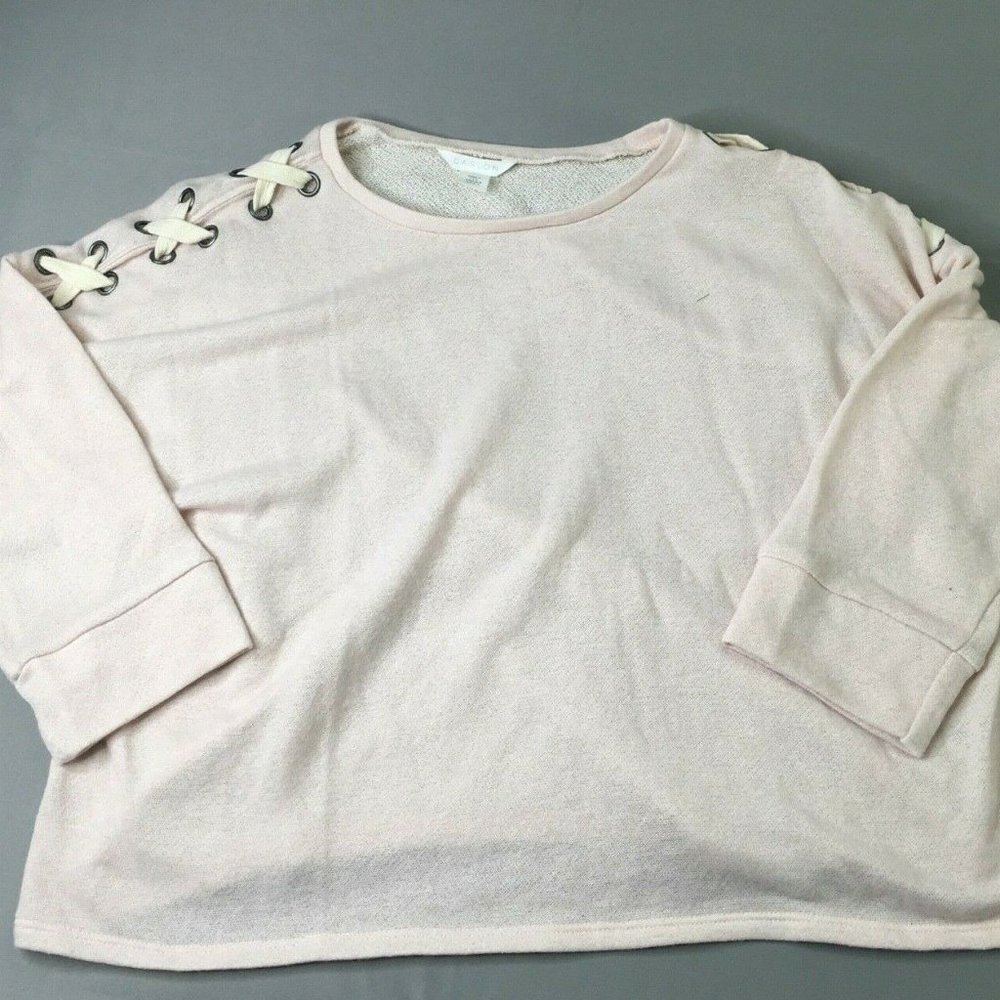 Caslon Petite Medium Pink Lace Up Shoulder Knit Sweater